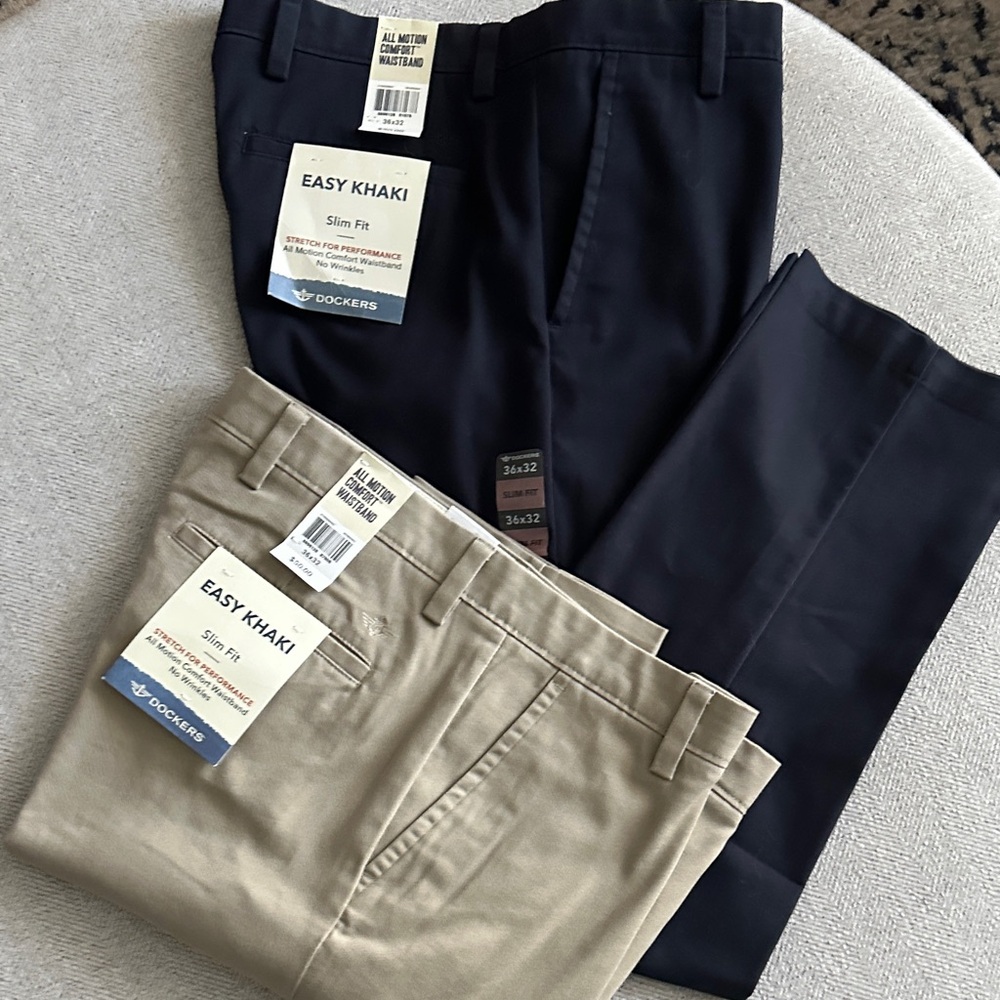 Dockers Men's Slim Fit Chinos - size 36x32. Two pairs- navy and tan.